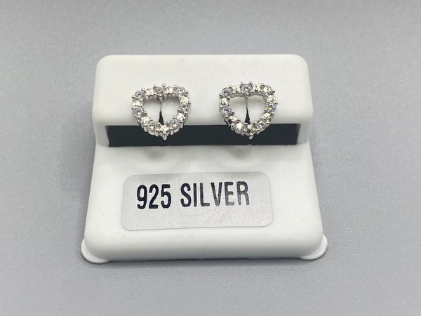 925 Sterling Silver Hollow Heart Earrings with Cubic Zirconia