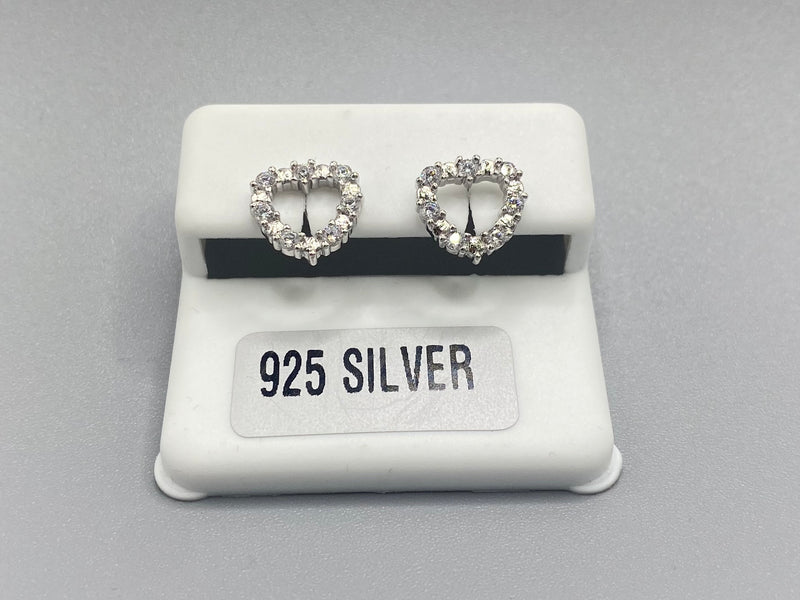 925 Sterling Silver Hollow Heart Earrings with Cubic Zirconia