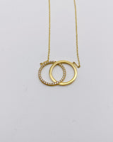 Real 10KT Gold Chain & ‘Interlocked Circle’ Charm with Cubic Zirconia Stones