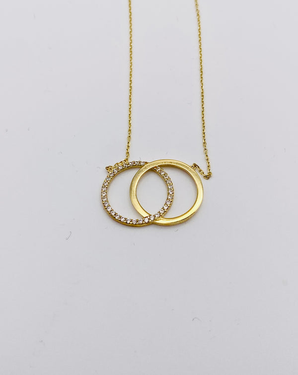 Real 10KT Gold Chain & ‘Interlocked Circle’ Charm with Cubic Zirconia Stones