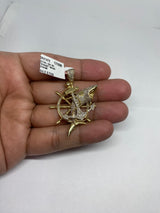 Real 10KT Gold and 2.0CTW Diamond Shark Anchor Mens Charm