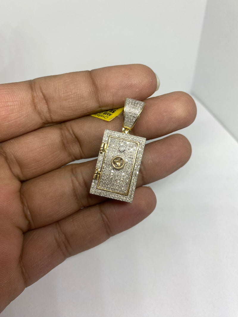 Real 10KT Gold & 0.91CTW Diamond Vault Safe Box Charm