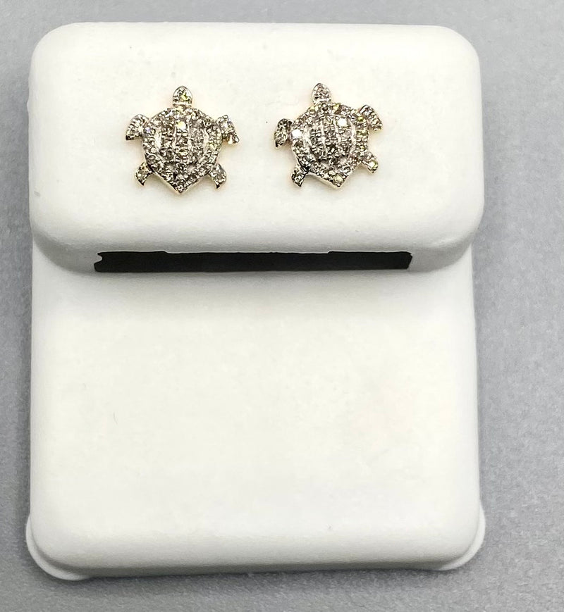 Genuine 10KT Gold 0.10 CTW Turtle Diamond Earrings