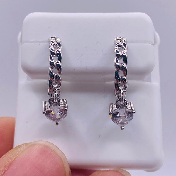 925 Sterling Silver Beautiful CZ Heart Hoop Earrings