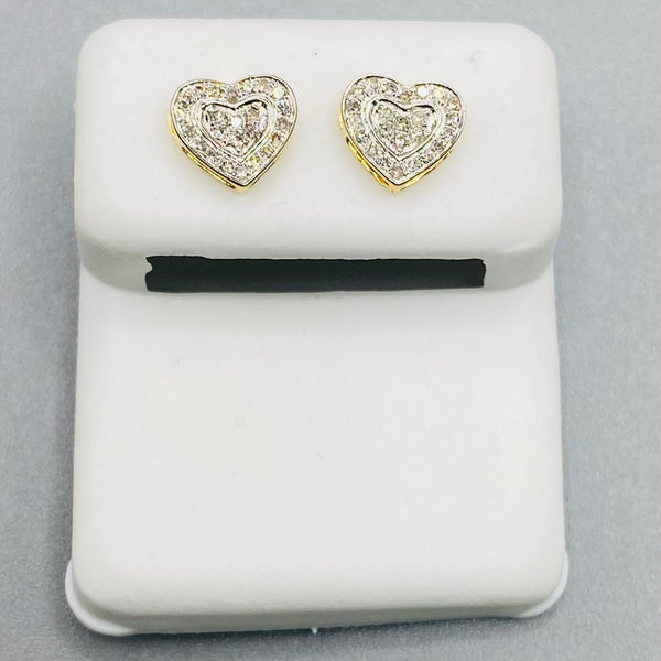 Genuine 10KT Gold 0.15 CTW Heart Diamond Earrings