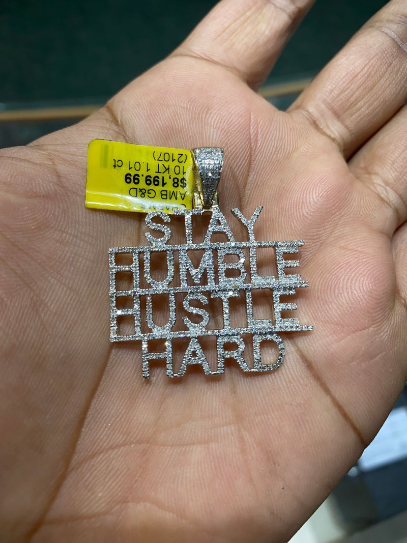 Real 10KT Gold & 1.01CTW Diamond “STAY HUMBLE HUSTLE HARD” Charm