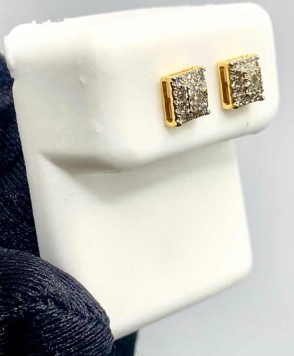 Genuine 10KT Gold & 0.20 CTW Small Square Diamond Earrings