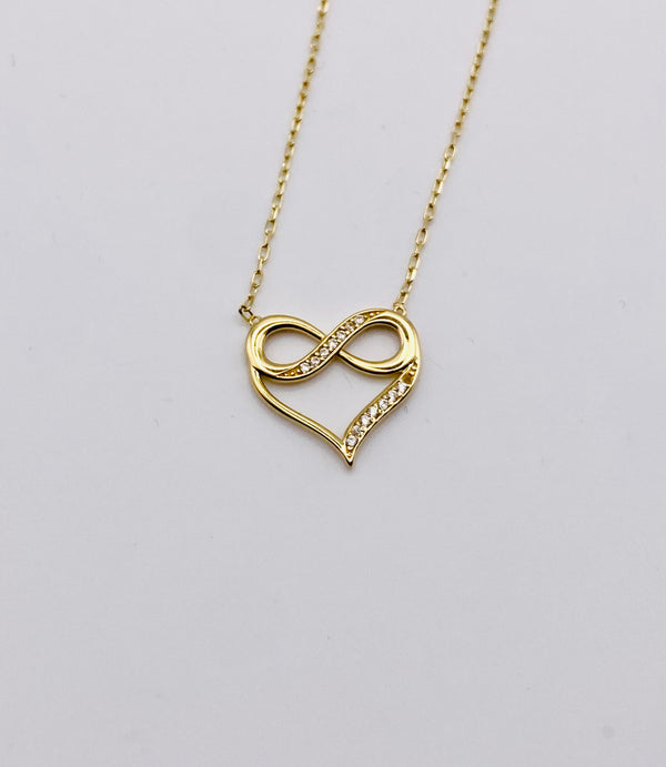 Real 10KT Gold Chain & ‘Love Infinite’ Charm with Cubic Zirconia Stones