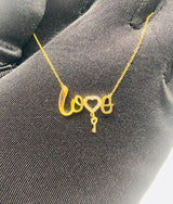 Real 10KT Gold Chain & ‘Love Key’ Charm with Cubic Zirconia Stones