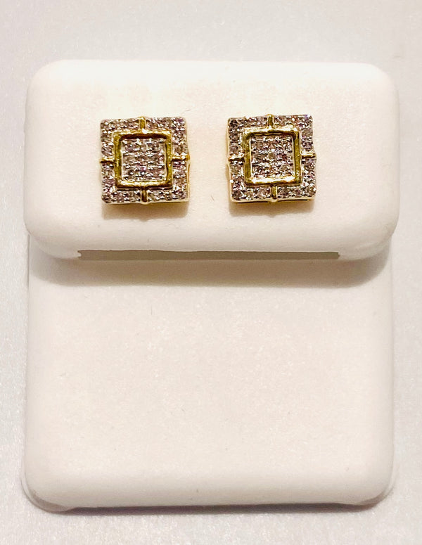 Genuine 10KT Gold 0.15 CTW square Diamond Earrings