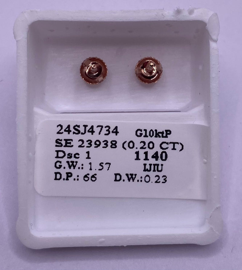 Genuine 10KT Rose Gold 0.20 CTW Diamond Earrings