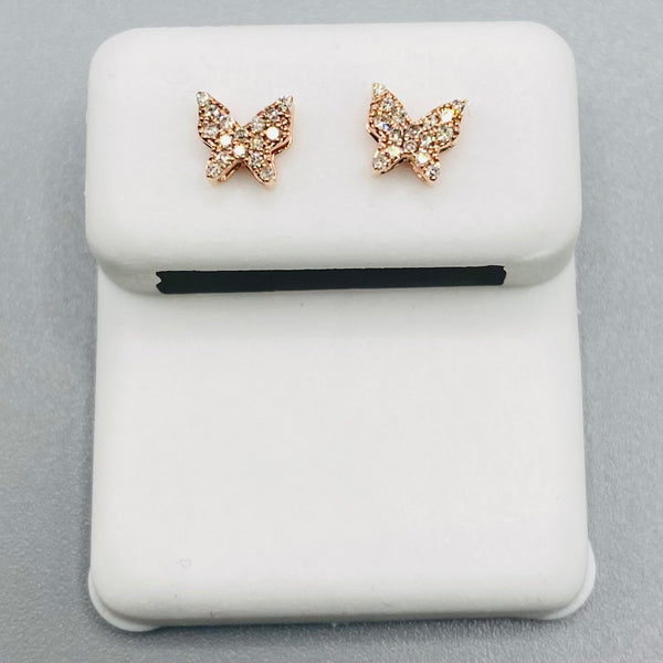 Genuine 10KT Rose Gold 0.010 CTW Butterfly Diamond Earrings