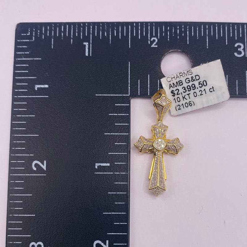 Real 10KT Gold with 0.21 CTW Diamond “Fancy Cross” Charm