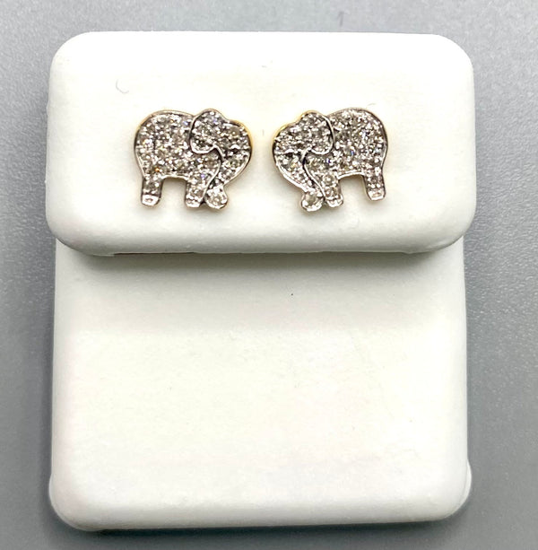 Genuine 10KT Gold 0.15 CTW Elephant Diamond Earrings