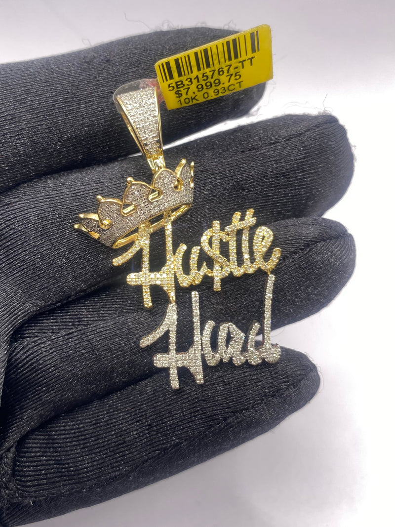 Real 10KT Gold with 0.93 CTW Diamond “Hustle Hard” Charm