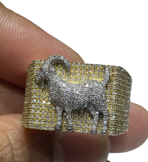 Real 10KT Gold & 1.35CTW Diamond GOAT Men Ring