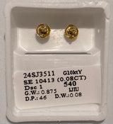 Genuine 10KT Gold 0.08 CTW Small round  Diamond Earrings