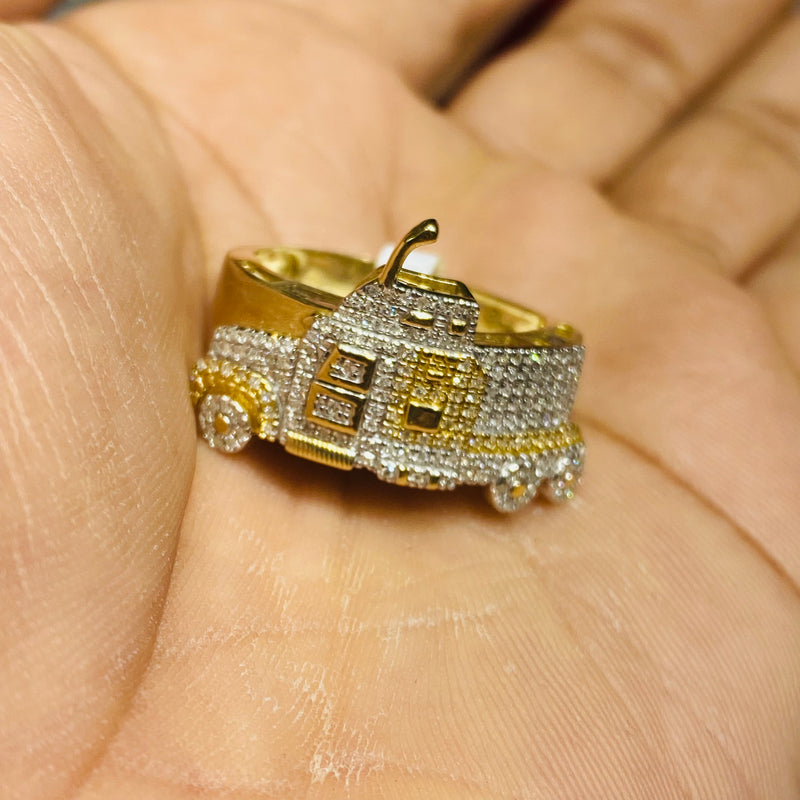 Real 10KT Gold & 0.37CTW Diamond TRUCK Men Ring