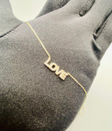 Real 10KT Gold Chain & ‘LOVE’ Charm with Cubic Zirconia Stones