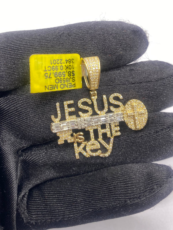 Real 10KT Gold with 0.99 CTW Diamond “Jesus is the Key” Charm