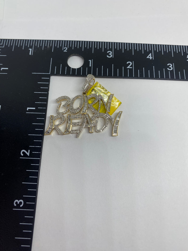 Real 10KT Gold and 1.33CTW Diamond Mens ‘Born Ready’ charm