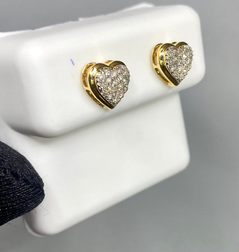 Genuine 10KT Gold 0.27 CTW Heart shaped Diamond Earrings