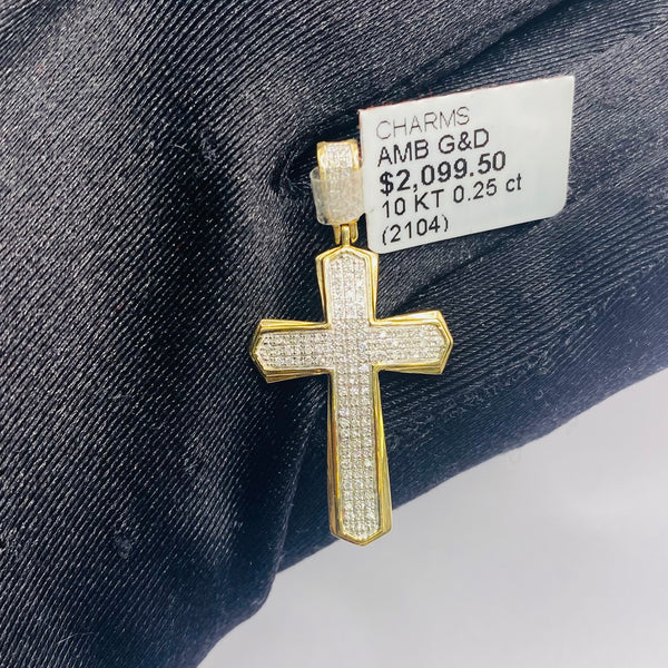 Real 10KT Gold with 0.25 CTW Diamond “Cross” Charm