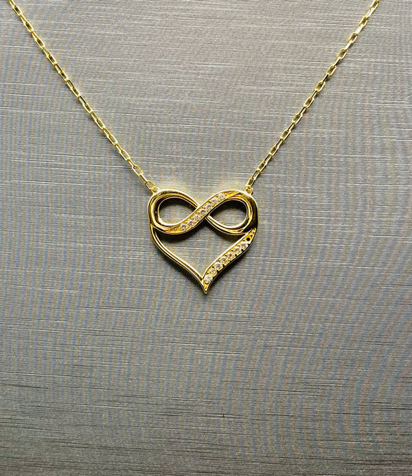 Real 10KT Gold Chain & ‘Love Infinite’ Charm with Cubic Zirconia Stones