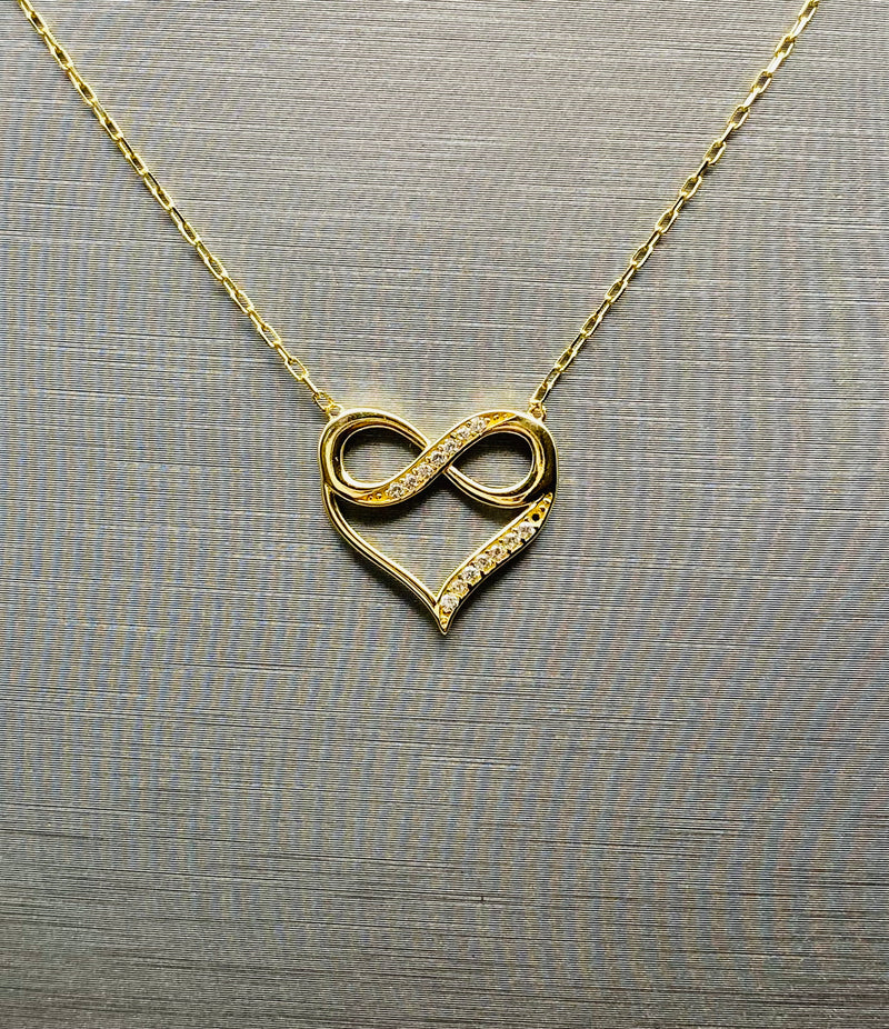 Real 10KT Gold Chain & ‘Love Infinite’ Charm with Cubic Zirconia Stones