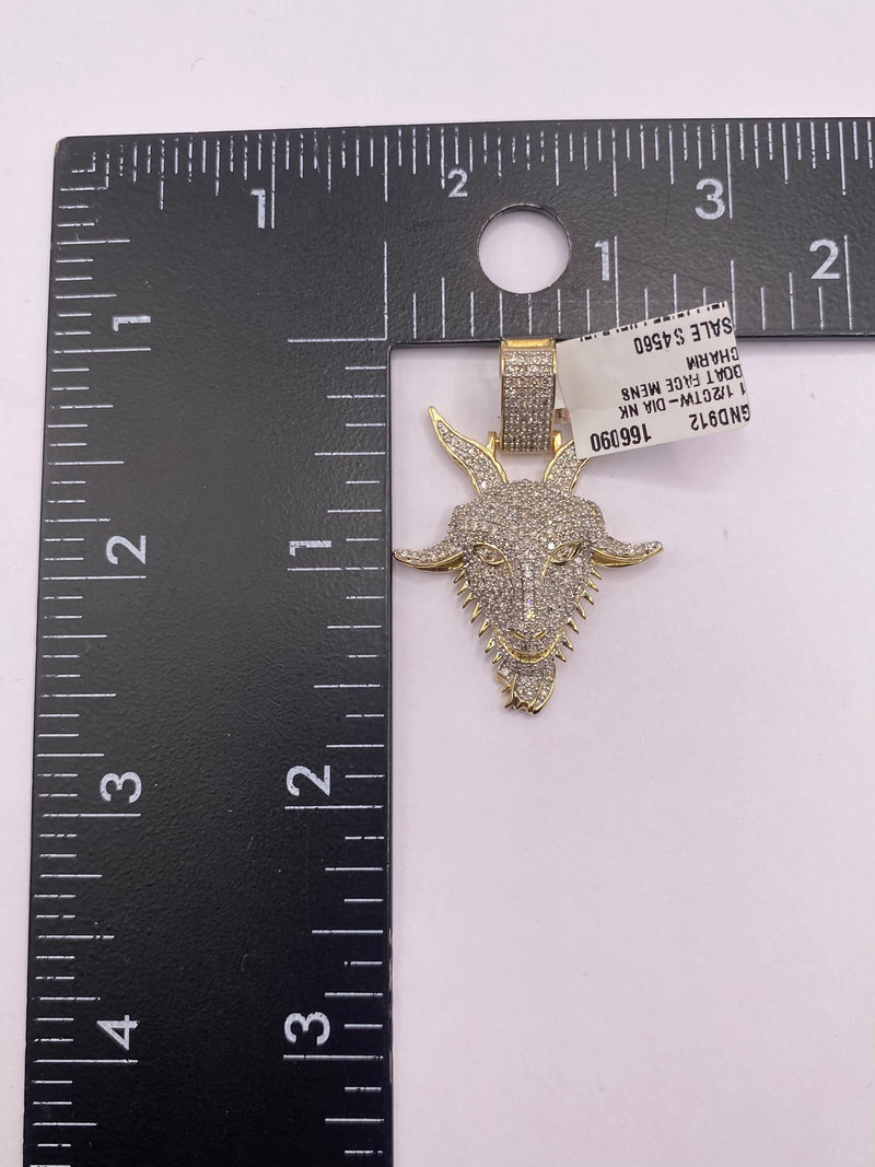 Real 10KT Gold with 1.50 CTW Diamond “Goat Face” Charm