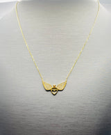 Real 10KT Gold Chain & ‘Heart Wings’ Charm with Cubic Zirconia Stones