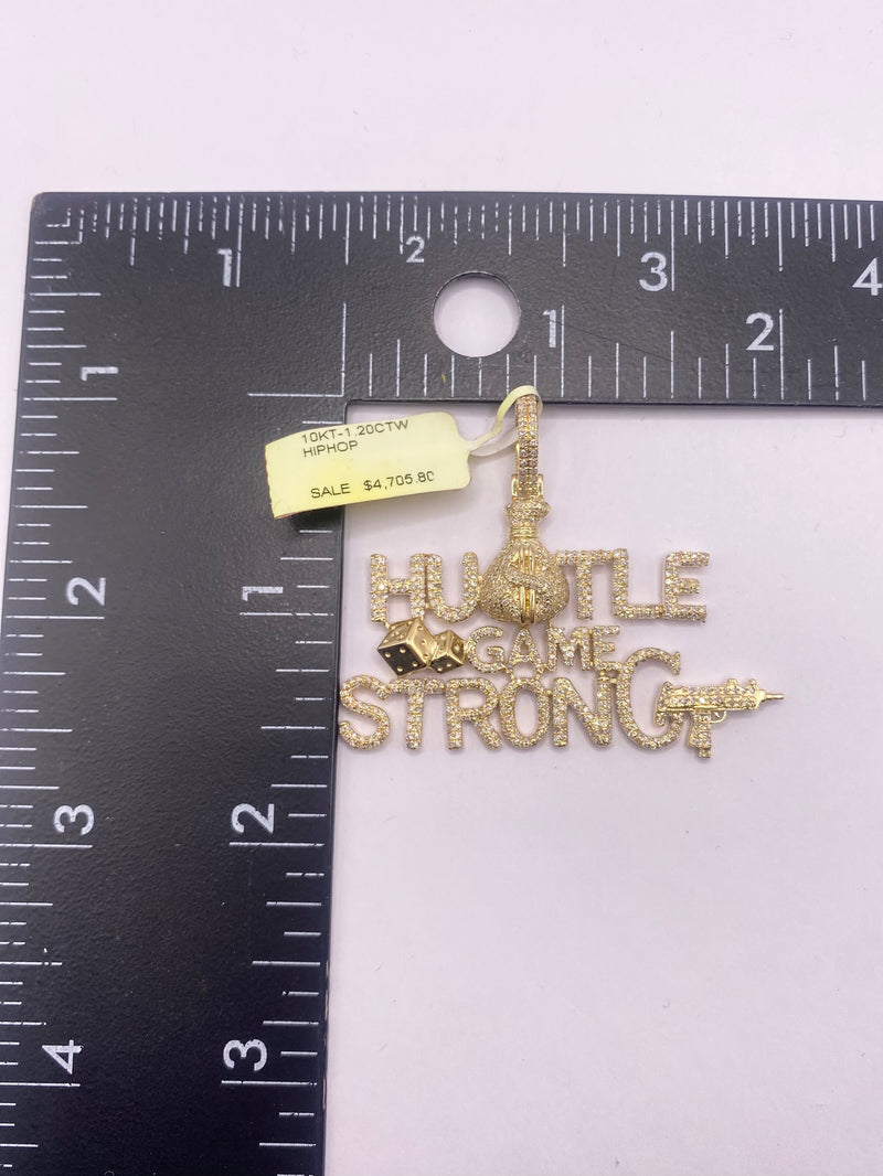 Real 10KT Gold and 1.20CTW Diamond Mens “Hustle Game Strong” Charm