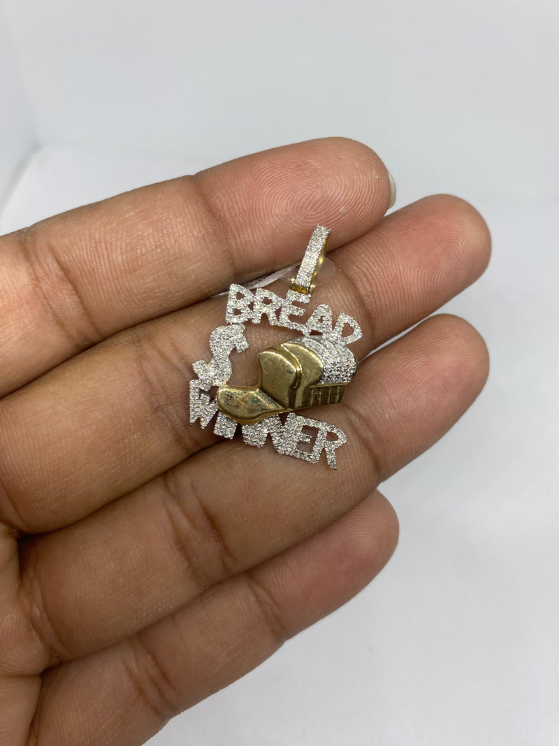 Real 10KT Gold with 0.44CTW Diamond ’BREAD WINNER’ Charm