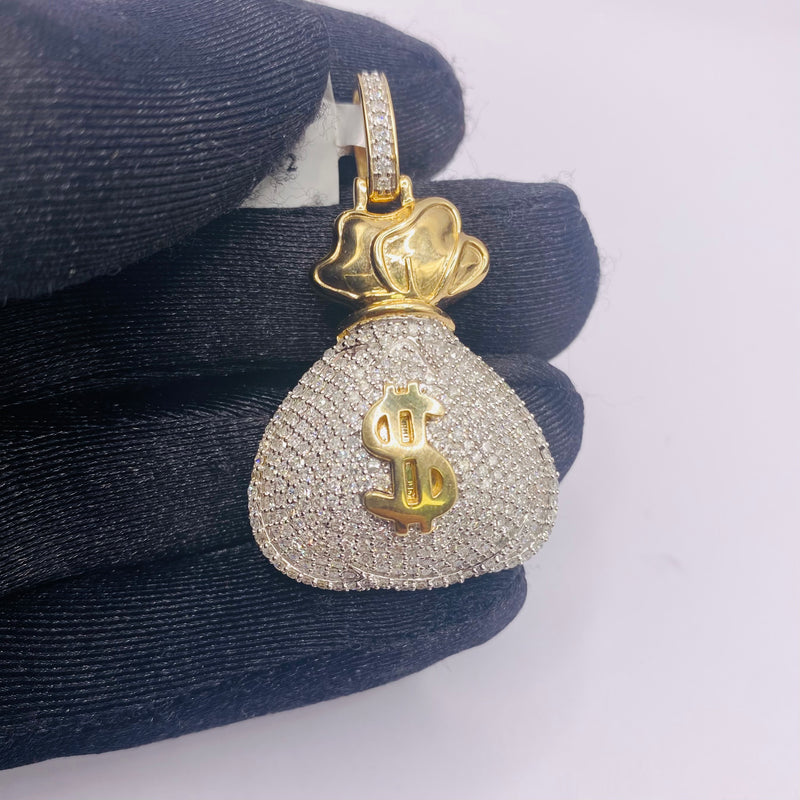 Real 10KT Gold with 1.95 CTW Diamond “$Money Bag$” Charm