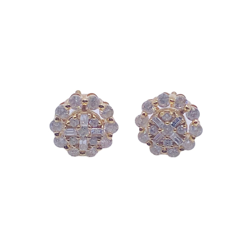 Real 10kt floral pattern Gold&1.0CTW  Diamond Earrings