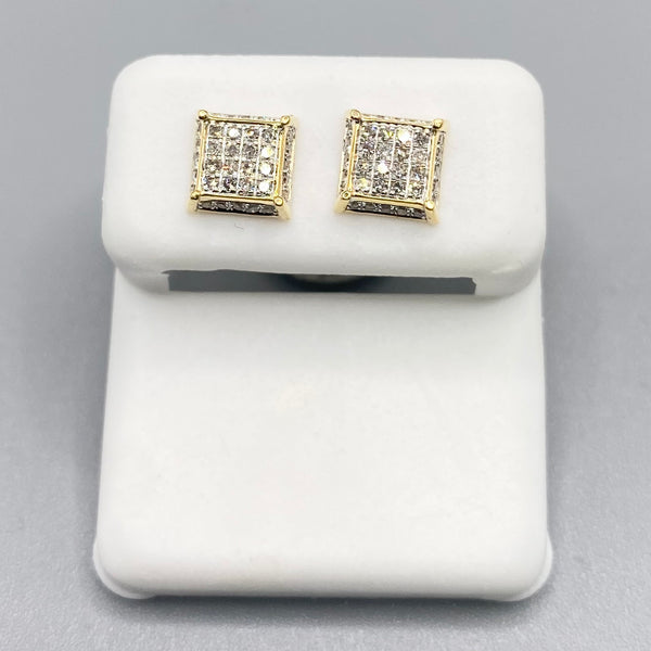 Genuine 10KT Gold & 0.31 CTW Square Diamond Earrings