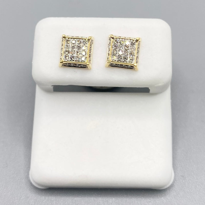 Genuine 10KT Gold & 0.31 CTW Square Diamond Earrings