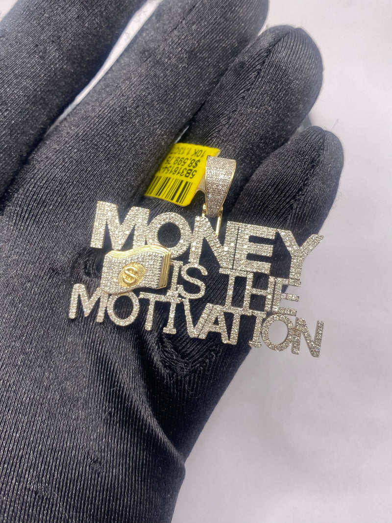 Real 10KT Gold and 1.13CTW Diamond Mens “Money is the Motivation” Charm