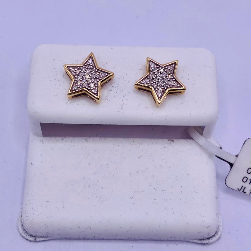 Genuine 10KT Gold 0.10 CTW Star shaped Diamond Earrings