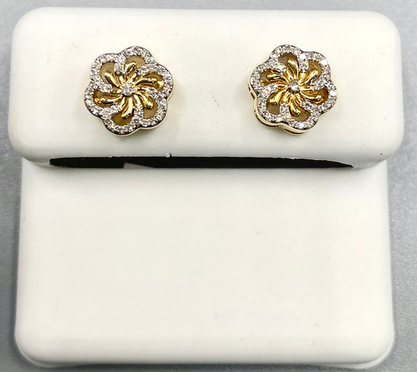 Genuine 10KT Gold 0.14 Flower shaped Diamond Earrings