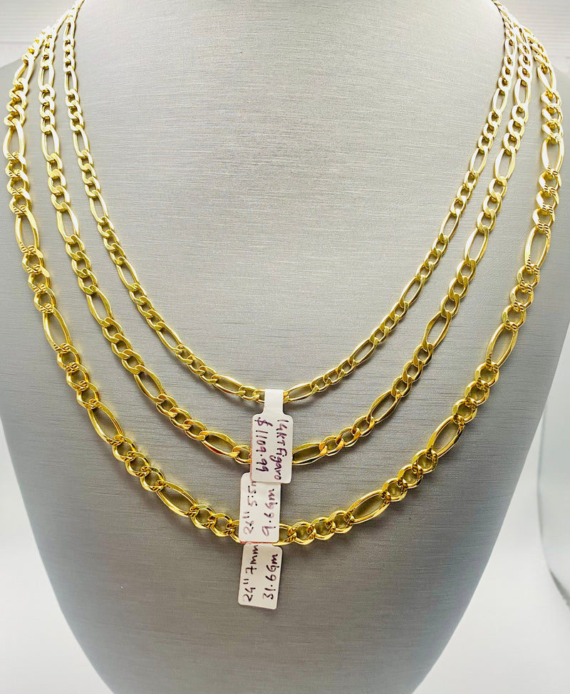 Real 14KT Gold Modern Style Figaro chains