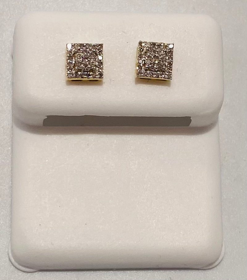 Genuine 10KT Gold 0.1 CTW Square Diamond Earrings