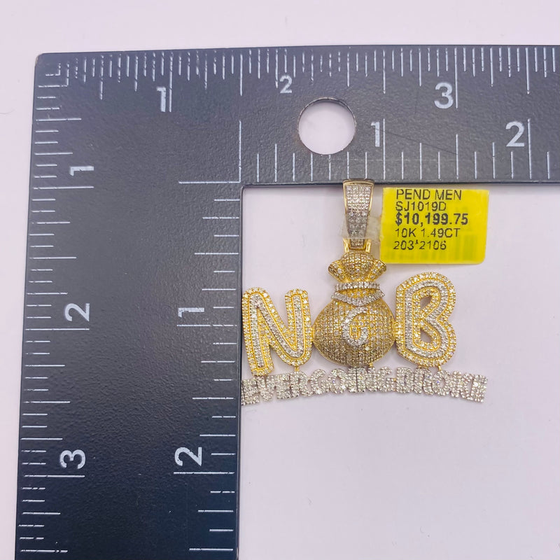 Real 10KT Gold with 1.49 CTW Diamond “NOB - Never Going Broke” Charm