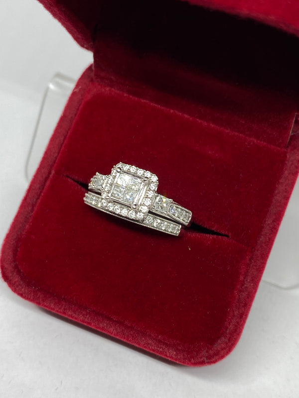 Real 10KT White Gold & 1.4CTW Diamond Lady Ring Set