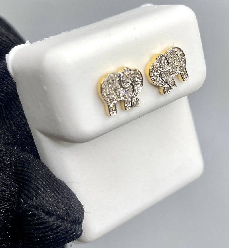 Genuine 10KT Gold 0.15 CTW Elephant Diamond Earrings