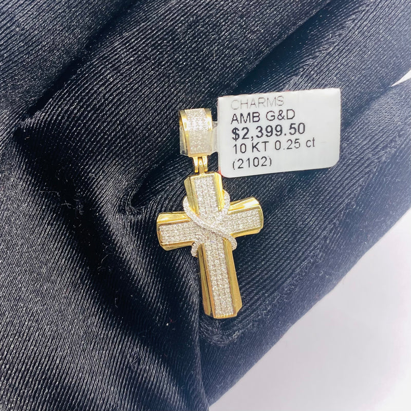 Real 10KT Gold with 0.25 CTW Diamond “Cross” Charm