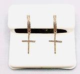 Genuine 10KT Gold & 0.14 CTW Hanging Cross Symbol Diamond Earrings