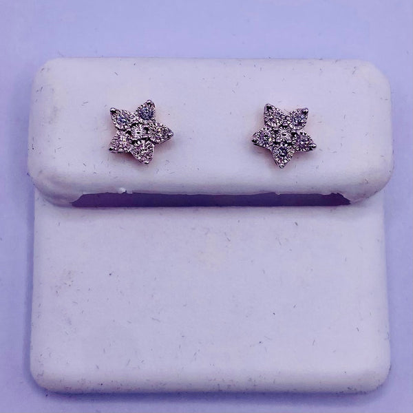 Genuine 10KT Gold Star Shaped 0.10 CTW Diamond Earrings