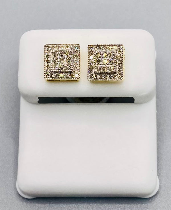 Genuine 10KT Gold & 0.30 CTW Square Diamond Earrings