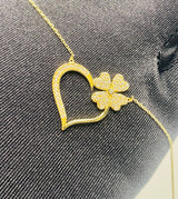 Real 10KT Gold Chain & ‘Love’ Charm with Cubic Zirconia Stones